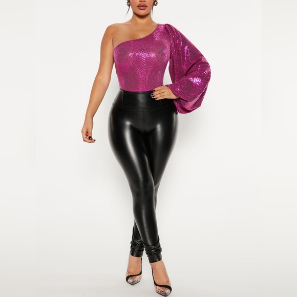 Fashion Nova Tops - Living the Dream Sequin Bodysuit Fashion Nova Fuchsia